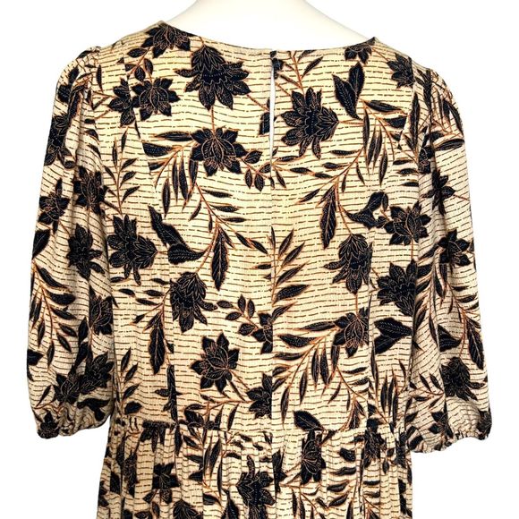 ELOQUII Floral Puff Sleeve‎ Tiered Cotton Midi Dress Cream Navy Blue Women's 16 - Picture 6 of 11